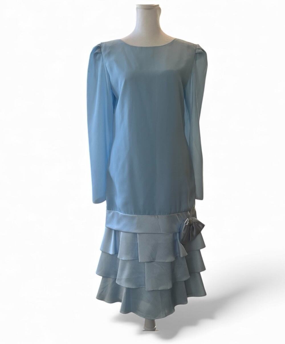 Vintagew Drop waist Long sleeve Blue Dress